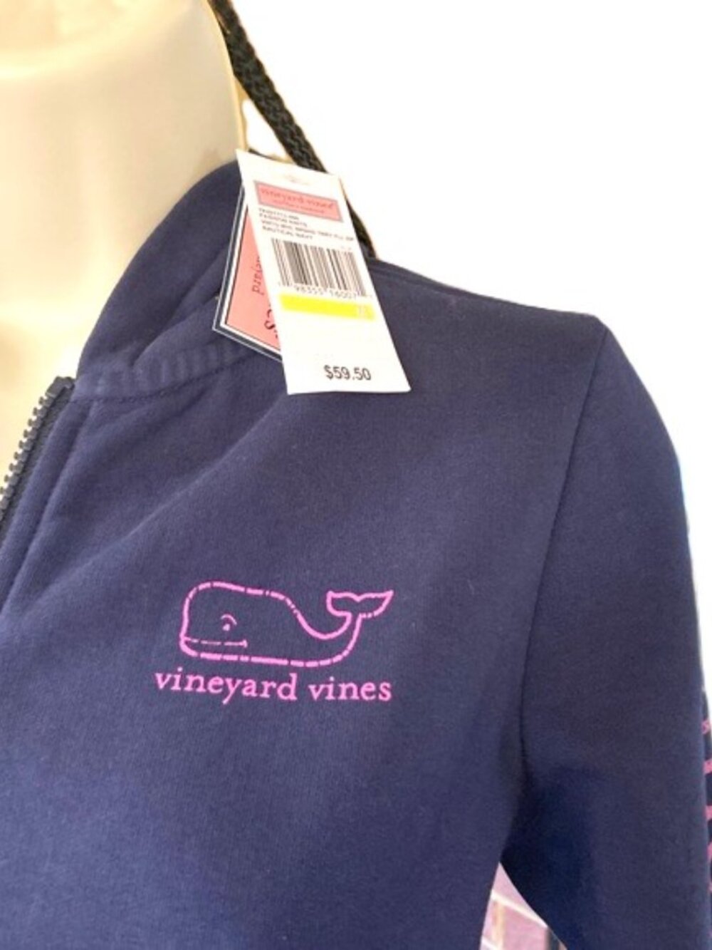 VINEYARD VINES Kids Blue and Pink Zip-Up Fleece-Lined Hoodie Jacket Medium 10-12